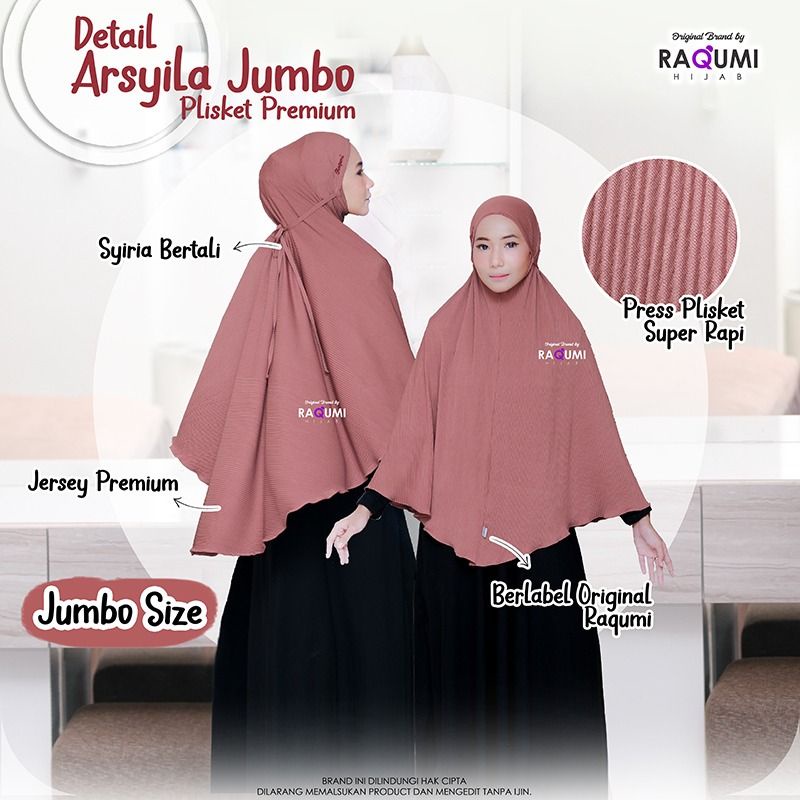 ARSYILA JUMBO PLISKET PREMIUM | BERGO PLISKET RAQUMI | JILBAB INSTAN RAQUMI