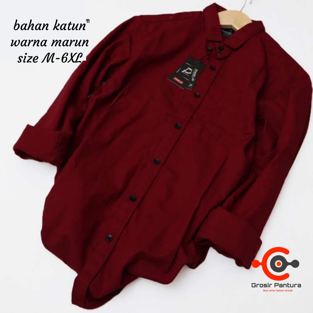 Kemeja Pria Jumbo Lengan Panjang Slimfit Bahan Katun Pria Dewasa Warna Hitam Putih Navi Marun