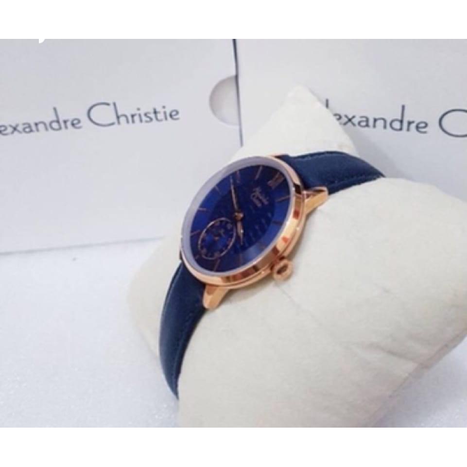 JAM TANGAN WANITA ALEXANDRE CHRISTIE AC 2682 ROSEGOLD BLUE ORIGINAL