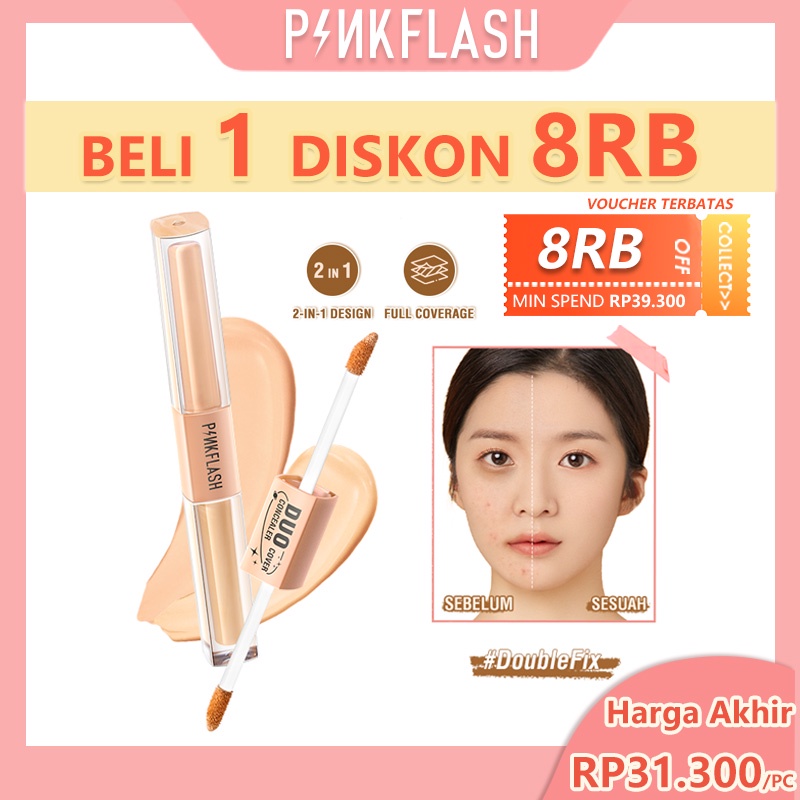 PINKFLASH 2-in-1 Concealer Full Coverage DoubleFix Brighten Matte Lightweight Dual-Shade Conceal Dark Circles Scar Acne Skin 40g