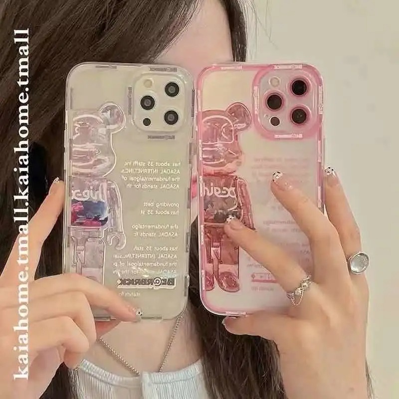 Half Bear Cute Pattern iPhone 12 13promax Case  7 8Plus  XR X  XS 11 12 13 Pro Max  12 Transparent Softcase Cva4