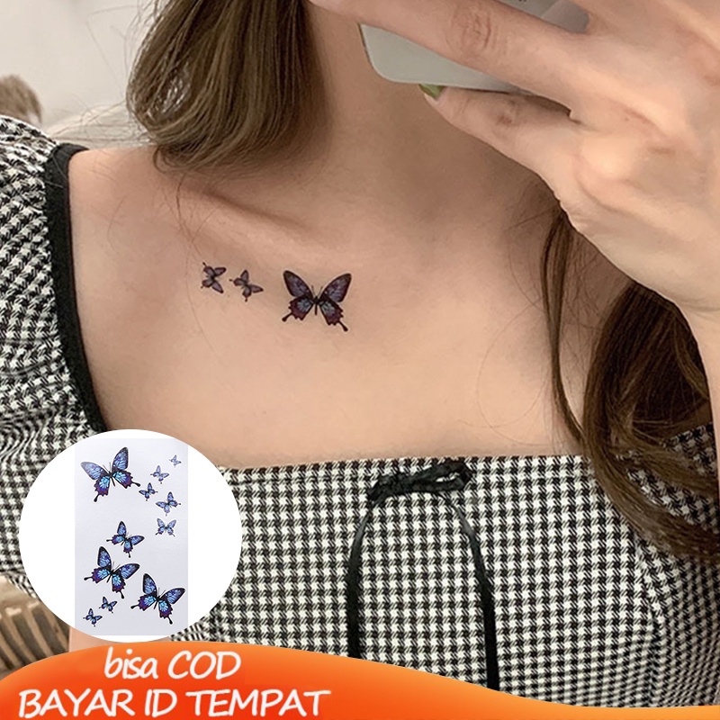 COD✨1PCS Stiker Tato Tahan Air Kupu-kupu Sementara Ikan Biru Pola Aksesoris Simple Murah Fashion