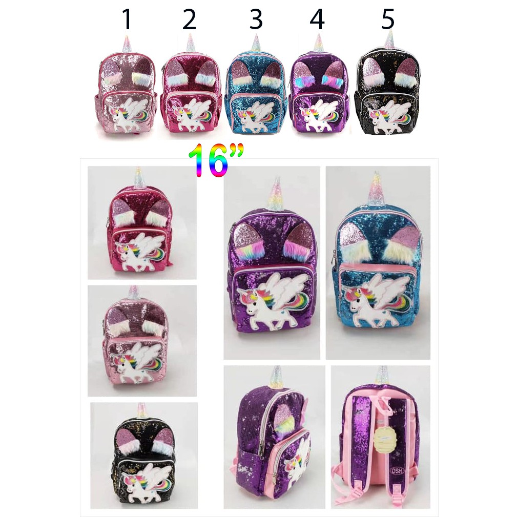 TERBAIK CUCI GUDANG TAS RANSEL /Backpack Sekolah / Fashion SD / Remaja Gambar KUDA Pony Sequin Usap IMPORT16inch