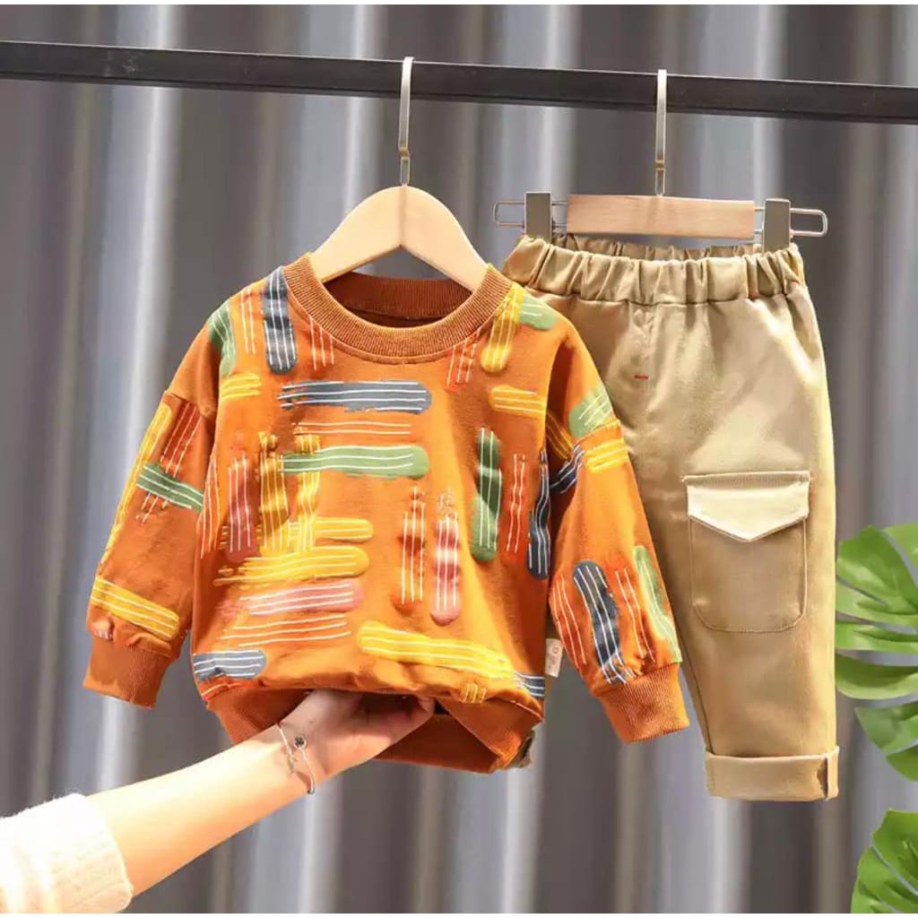 PROMO-SETELAN SWEATER ANAK SWEATER GARIS WARNA 1-5 TAHUN SETELAN SWEATER CELANA PANJANG