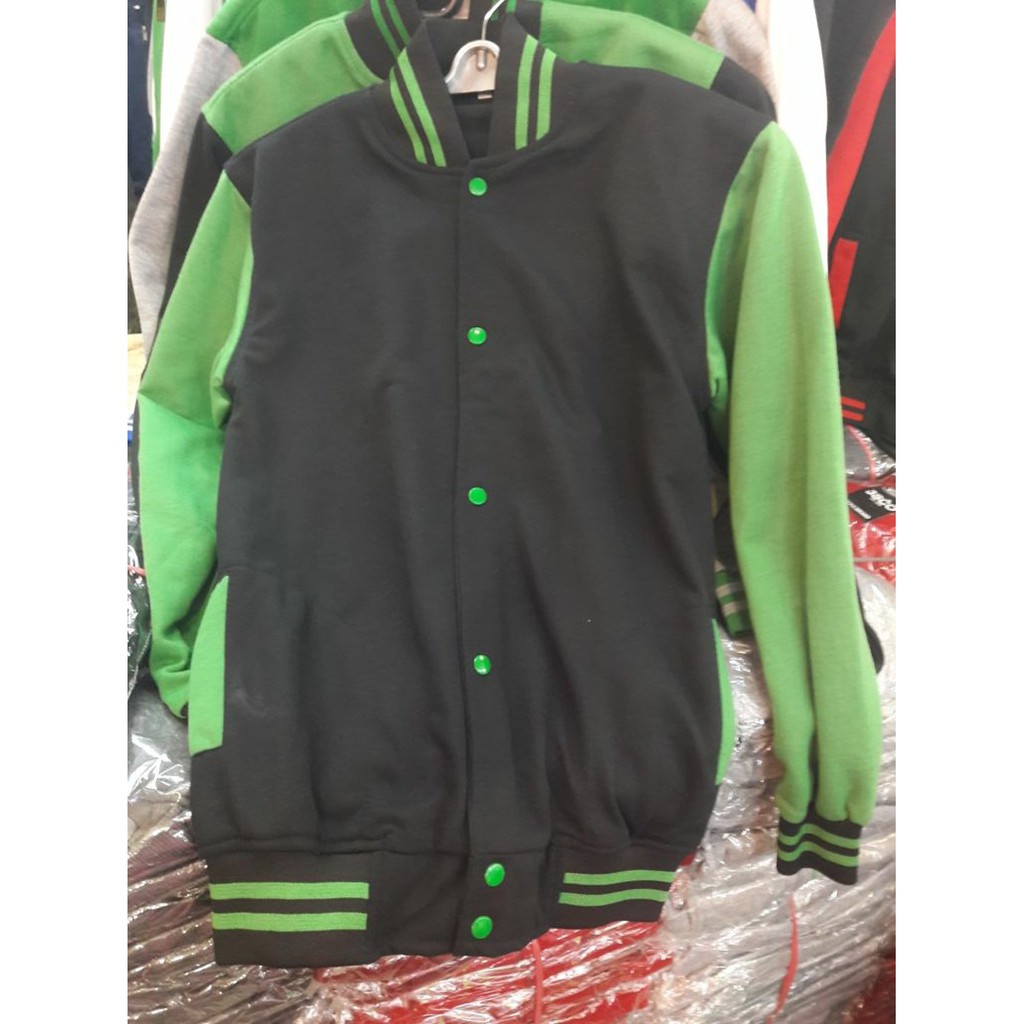 JACKET BASEBALL POLOS HITAM HIJAU Berkualitas