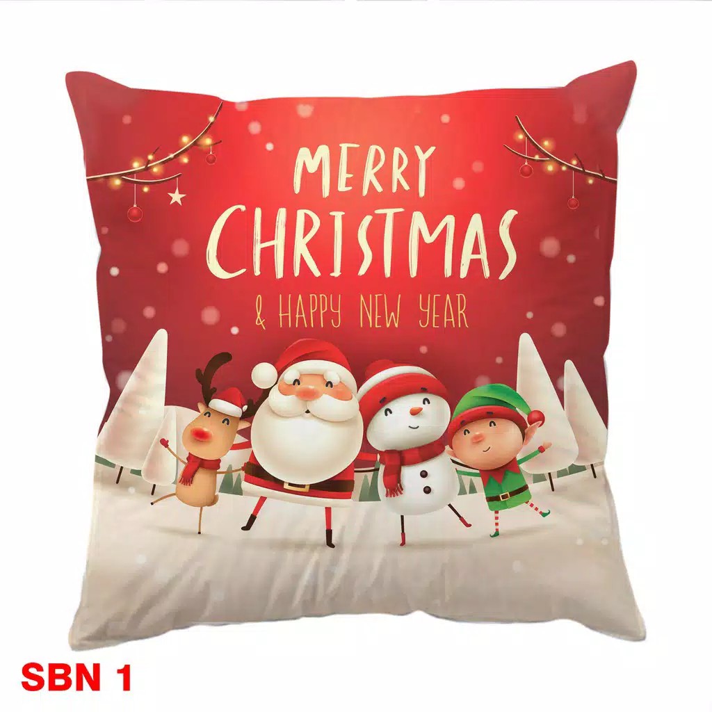 Sarung Bantal Sofa Natal Merry Christmas Kursi Dekor Kado Santa Claus Motif Printing Sbn 04