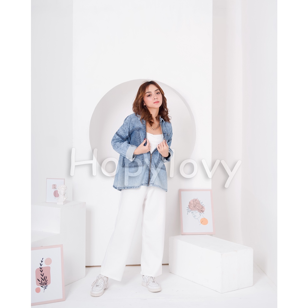 HOPYLOVY Jaket Jeans Wanita Oversize Kekinian Kamela