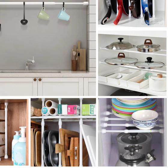 ♢ Tiang Panjang Pendek Serbaguna Tirai Korden Lemari Dapur dll 70-120cm ☻