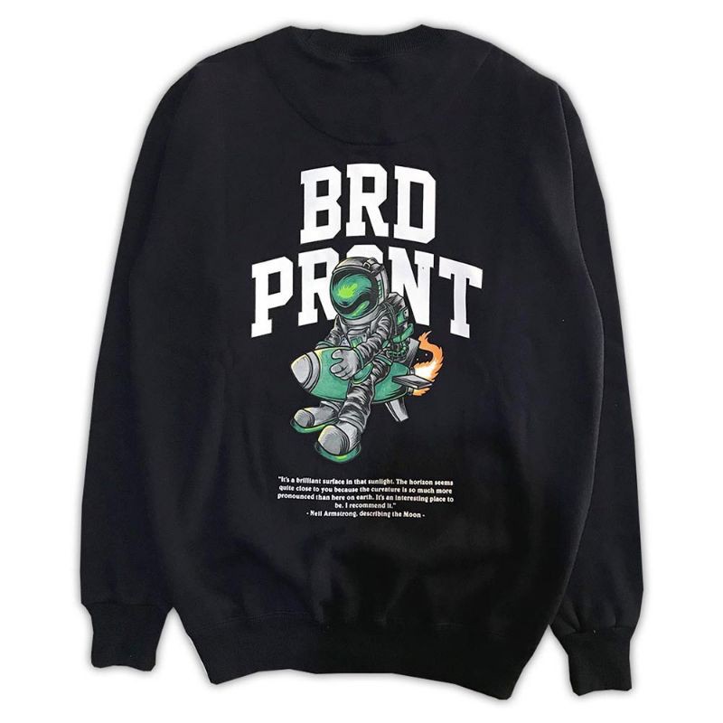 BRAD PRESENT ORIGINAL Sweater Crewneck Sweatshirt cowok black motif neil amstrong seri NABRD 02