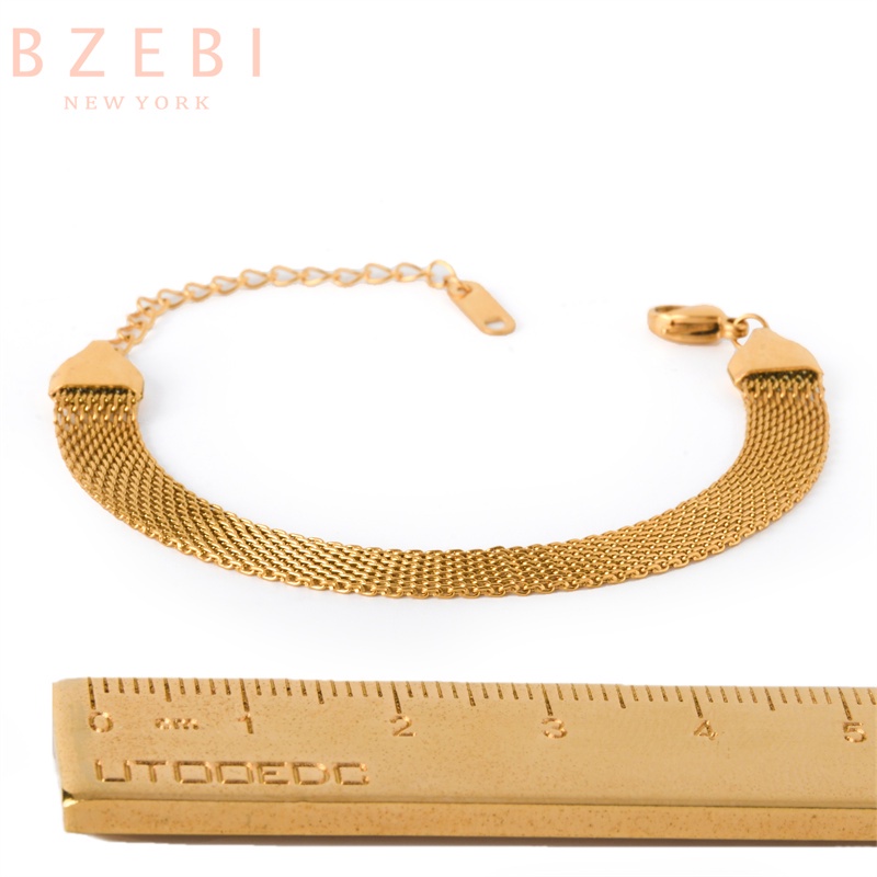 Bzebi Gelang Tangan Titanium Steel Lapis Emas 18k Hias Berlian Imitasi Gaya Korea Untuk Wanita 875b