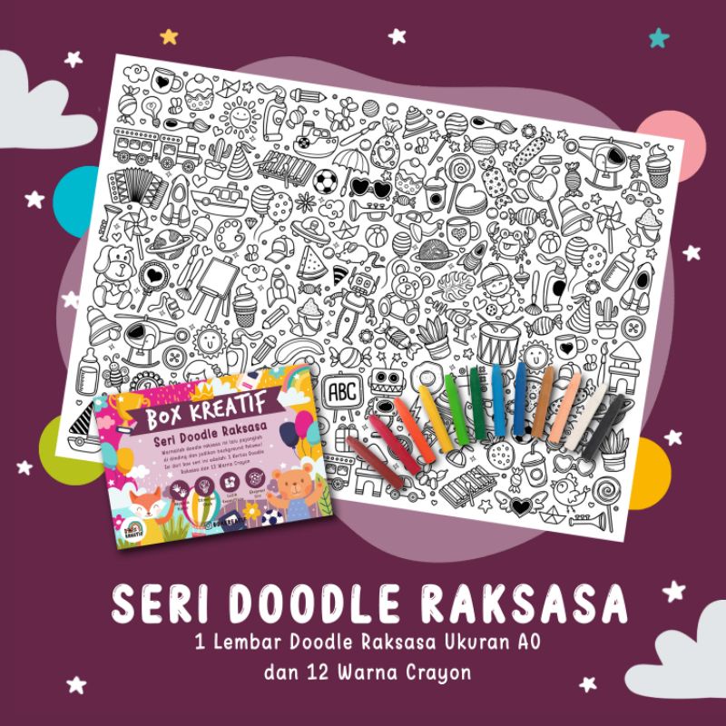 

SERI DOODLE RAKSASA | Mainan edukasi kreasi anak kertas mewarna jumbo besar giant coloring sheet crayon, diy hampers ulang tahun anak, souvenir birthday