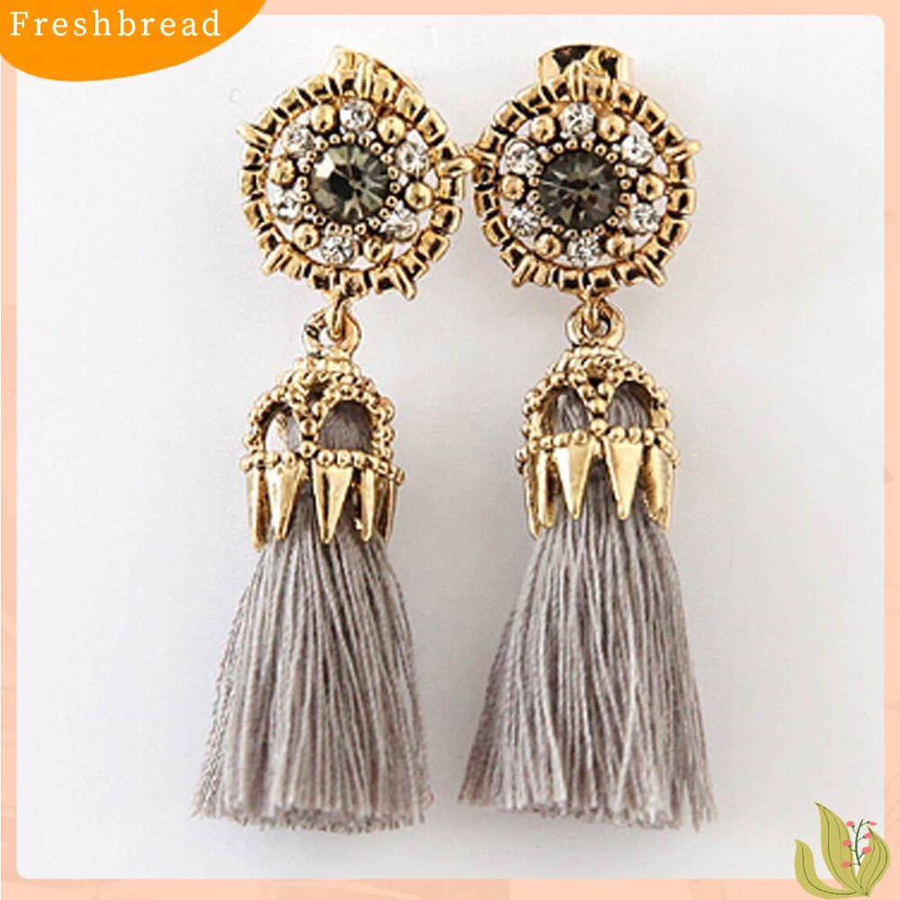 Terlaris Women's Vintage Baroque Style Hollow Rhinestone Tassel Long Dangle Earrings