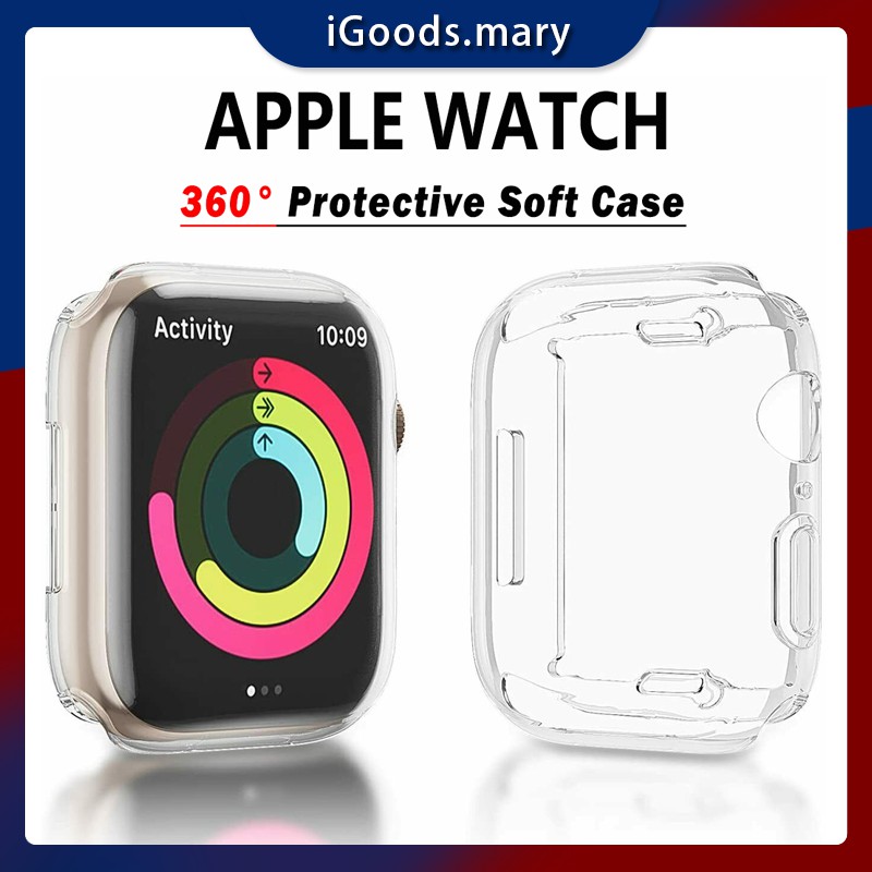 apple watch 360   protective case iwatch s7 tpu soft case 41mm 45mm s1 s6 full cover transparent she