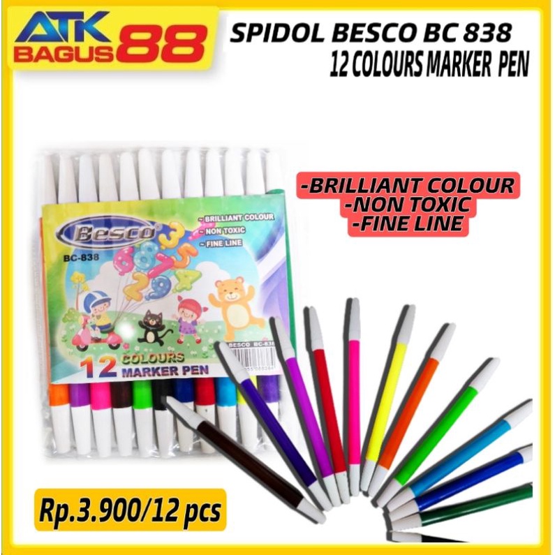 12 pcs spidol 12 warna bc 838/spidol 12 warna/spidol murah