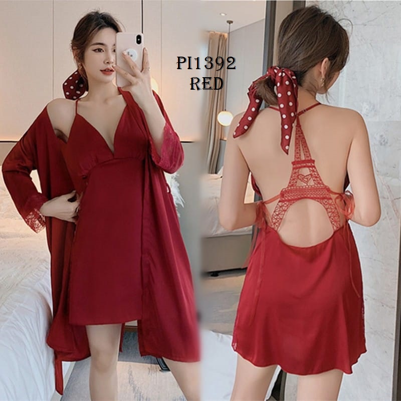 PIYAMA STELAN WANITA SUTRA + CARDIGAN PI1392