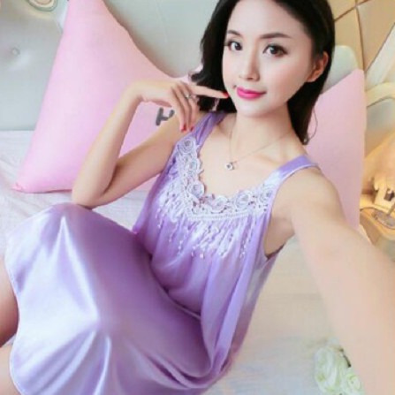 ❤ MIMI ❤ Baju Tidur Wanita Pakaian Sexy Satin Renda Rumbai Lingerie Import Terlaris-Light Purple