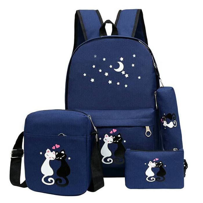 Tas Ransel 4in1 / Tas Murah 1 Set / Backpack Sekolah Termurah - LOVCAT - Hitam terlaris