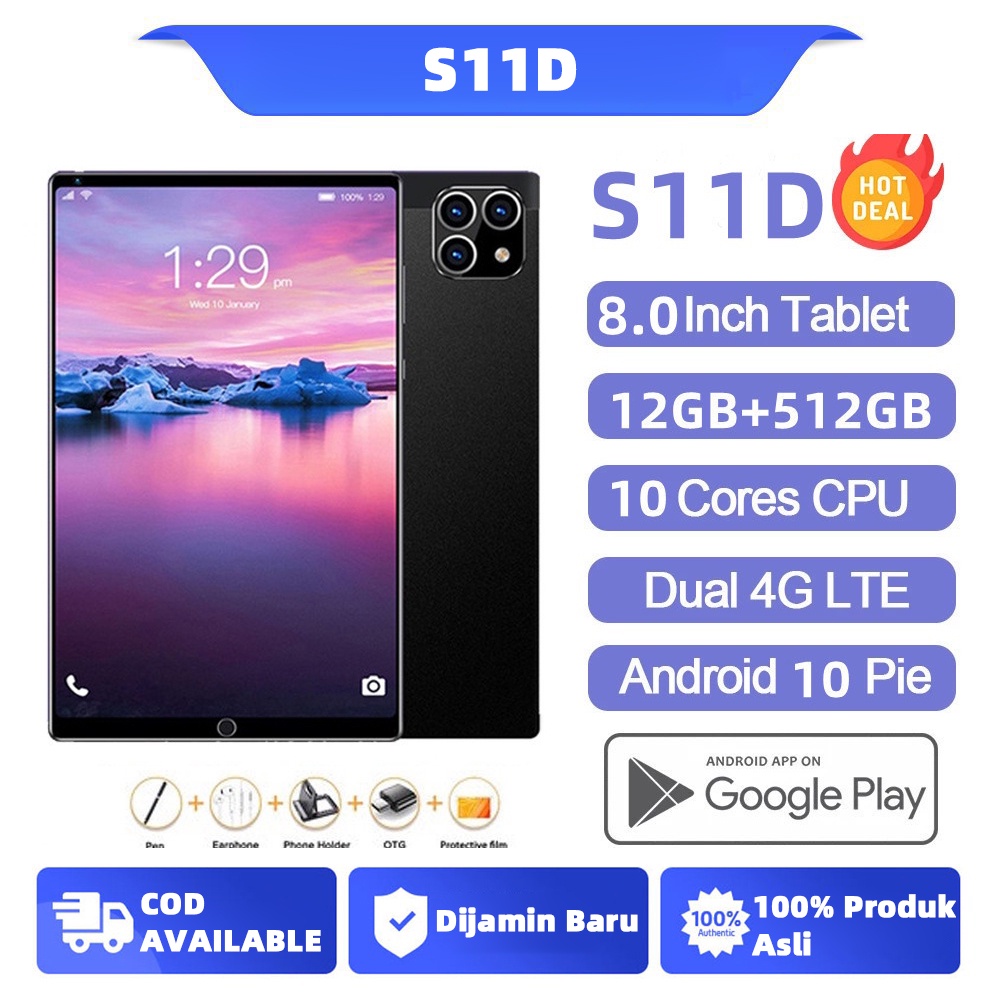 Can COD】5G New Student Education Online Tablet PC S11D 8 Inch Android Dual SIM Card Calling Cheap Tablet PC 12GB + 512GB RAM Watch Movies Online Cheap Tablet