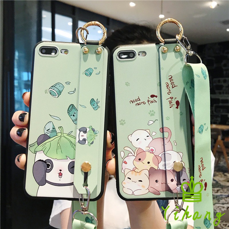 Case HP dengan Lanyard Hijau Gambar Panda untuk oppo