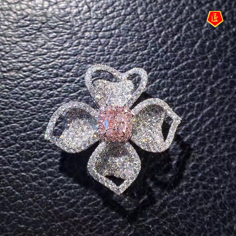 [Ready Stock]Women's Fashion Luxury Flower-Shaped Diamond-Studded Ring