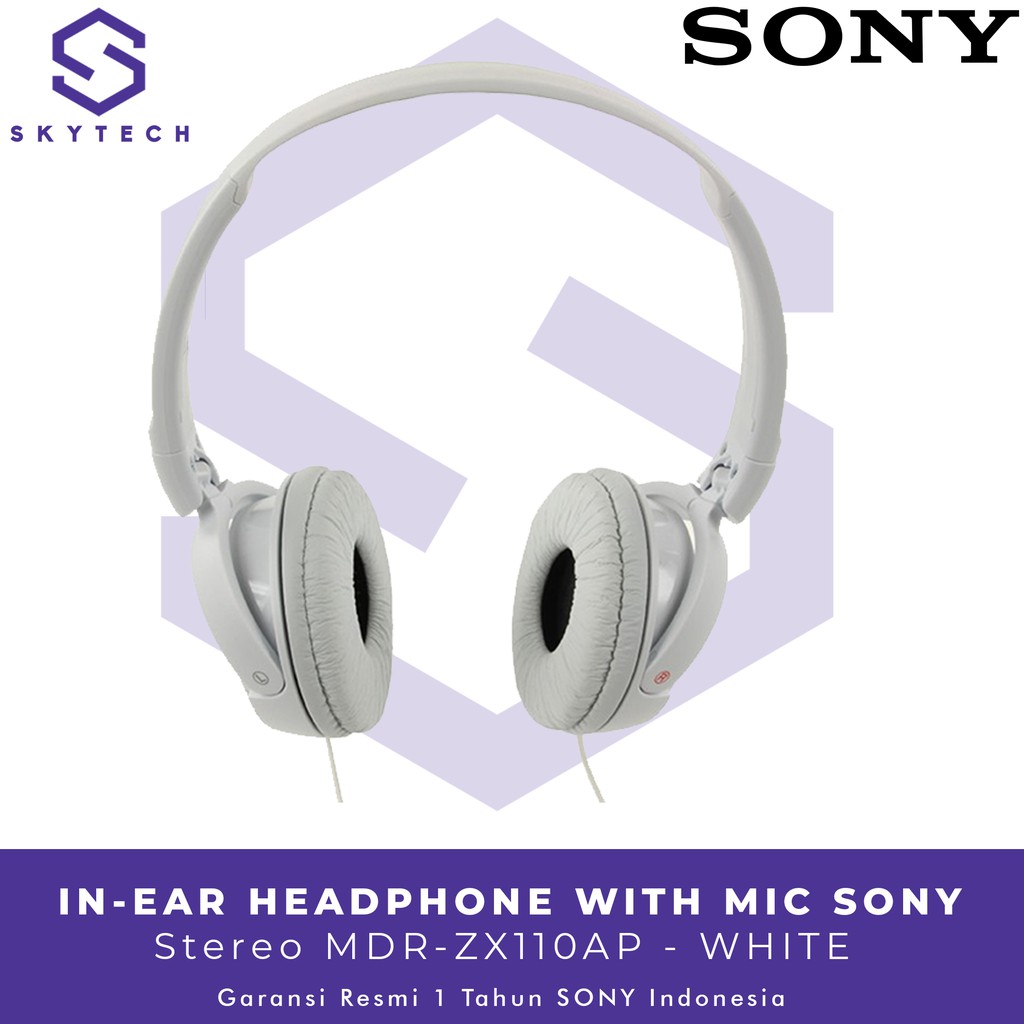 HEADSET SONY MDR ZX110AP WITH MIC WHITE ORIGINAL GARANSI RESMI