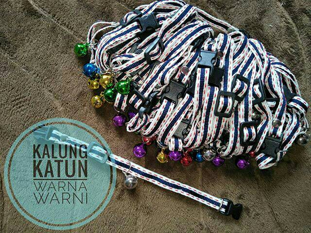 Kalung kucing katun warna warni  1cm 1 lonceng 14mm