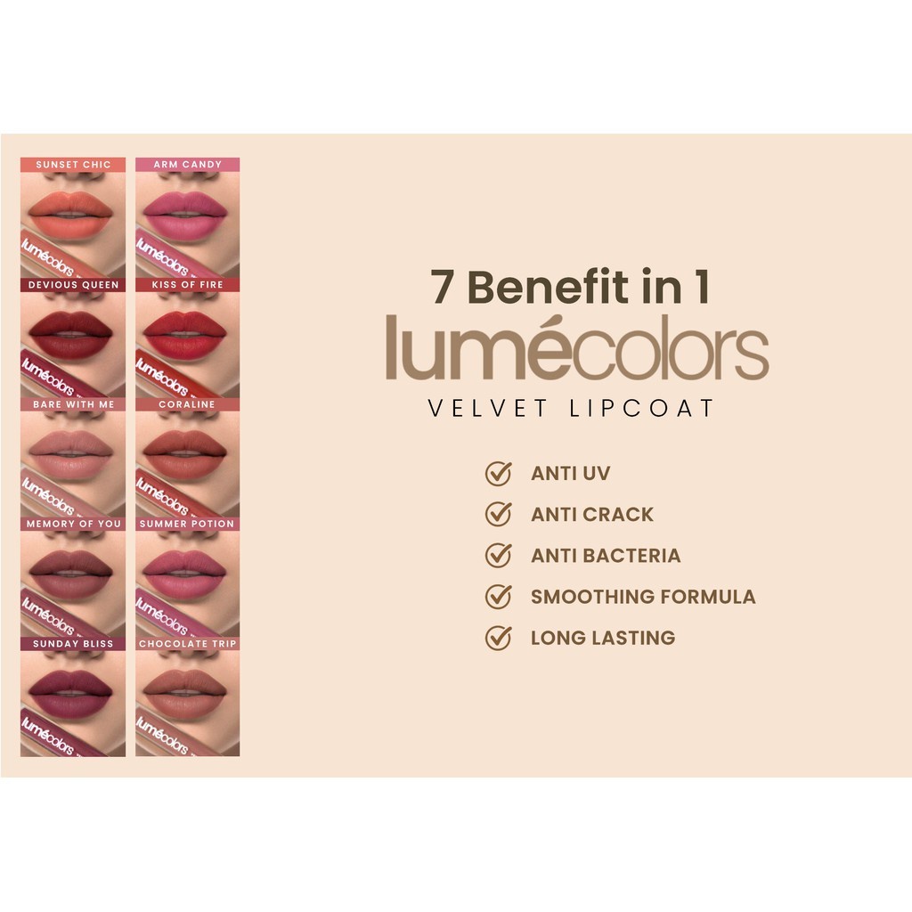 Lumecolors Lipstik Velvet Lipcoat 10 Colors Tahan 12 Jam