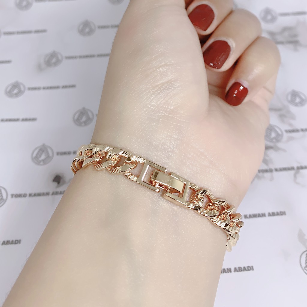 Gelang Tangan Xuping Gold Perhiasan Fashion Wanita Dewasa Rantai Plat Fullmata *14