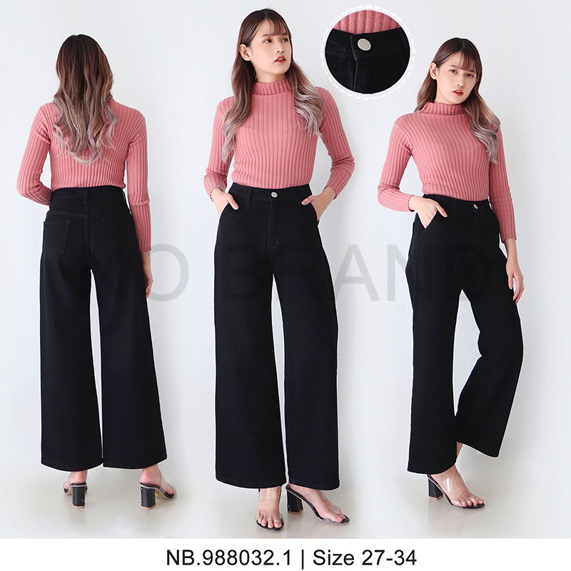 SZ  27-34 Celana kulot jeans wanita - Cullote Black Premium - Kualitas Import