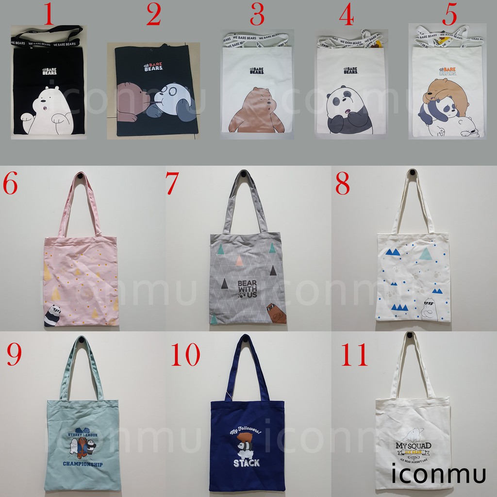 Miniso We Bare Bear Shopping Tote Bag Tas Bahan Canvas Wbb Grizzly Pan Pan Ice Bear Shopee Indonesia