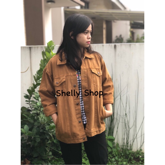 Jaket jeans oversize Mustard / kunyit / gold jumbo big size