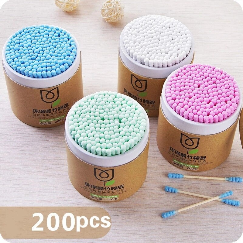 Korek Kuping Lembut Dewasa Bayi Cotton Buds Bambu Pembersih Telinga Korek Kuping 200 PCS