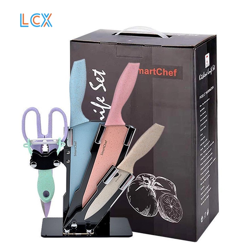 LCX Pisau Set Stainless dilapis anti lengket 1 Set isi 6 termurah Peralatan Pisau Set Pisau Sayur VS