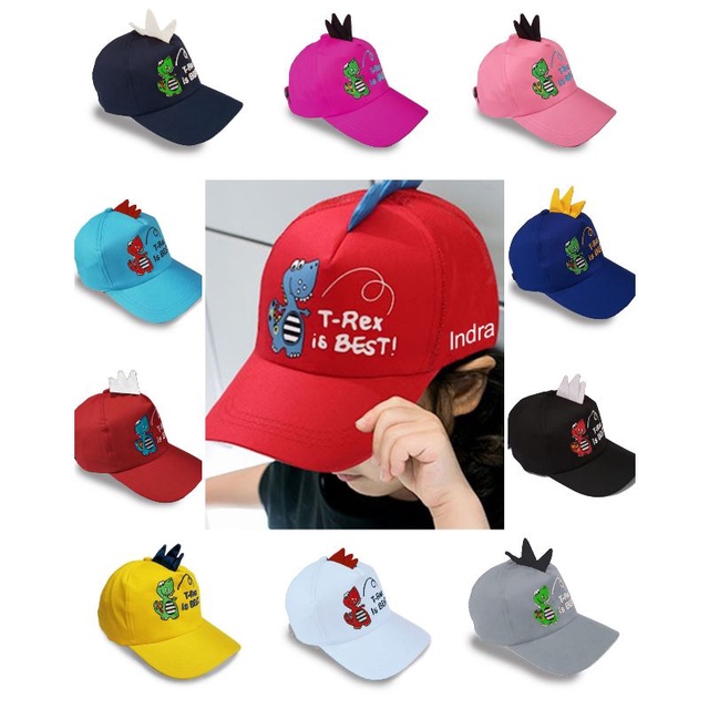 TOPI T-REX / TOPI DINOSAURUS T -REX / TOPI ANAK / TOPI NAMA / TOPI CUSTOM