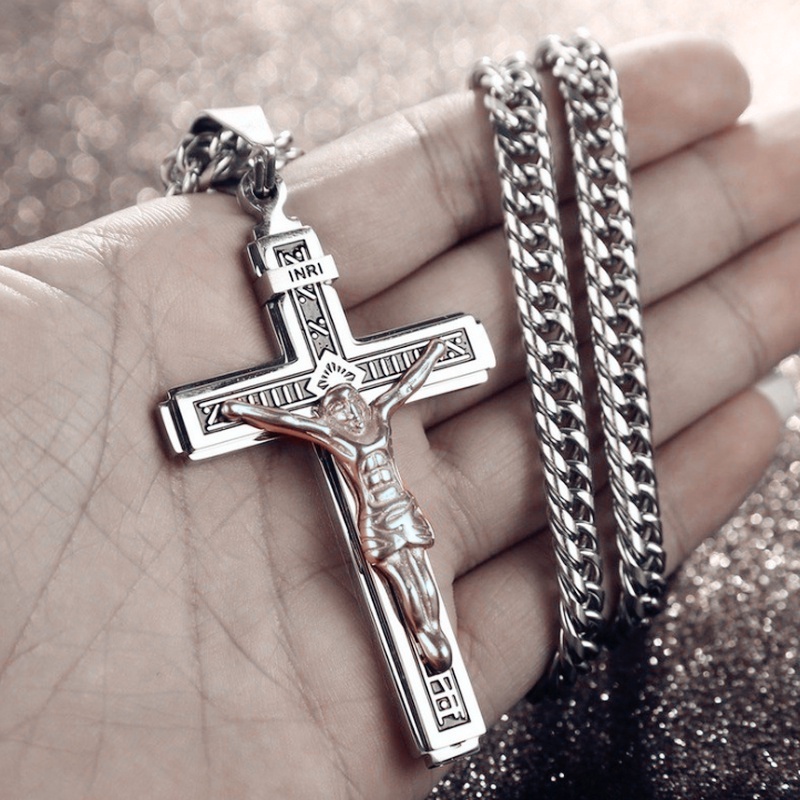 Kalung Liontin Salib Yesus Gaya Kasual Rock Untuk Pria Dan Wanita