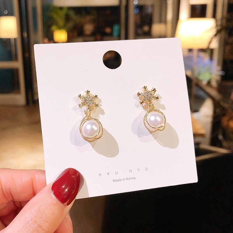 Anting S925 Silver Needle Bentuk Water Drop Aksen Mutiara Untuk Wanita