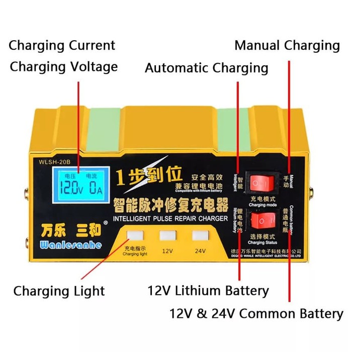 Cas Aki Lead Acid Baterai 12V 24V Smart Reapair LCD Charger 3Ah 150Ah