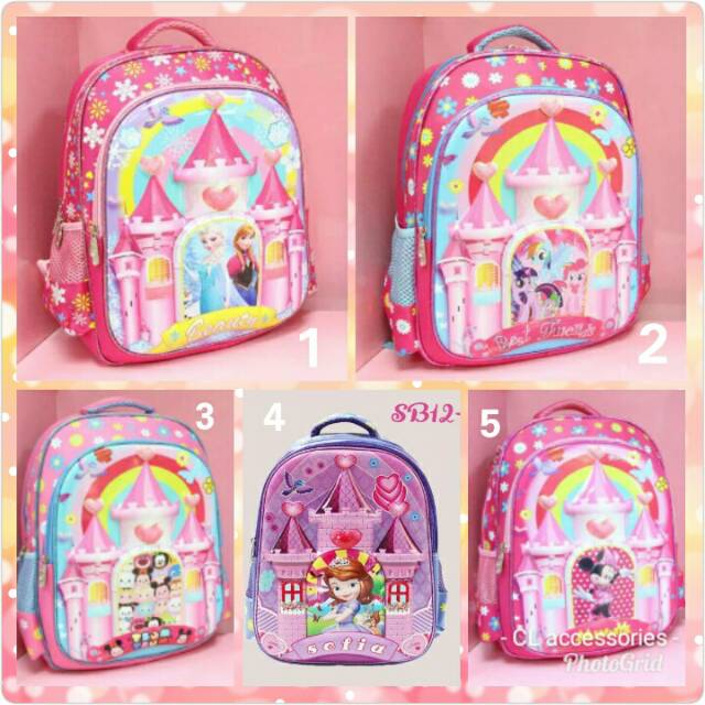 Tas ransel punggung sekolah anak tsumtsum minnie 6D timbul frozen my little pony import school bag