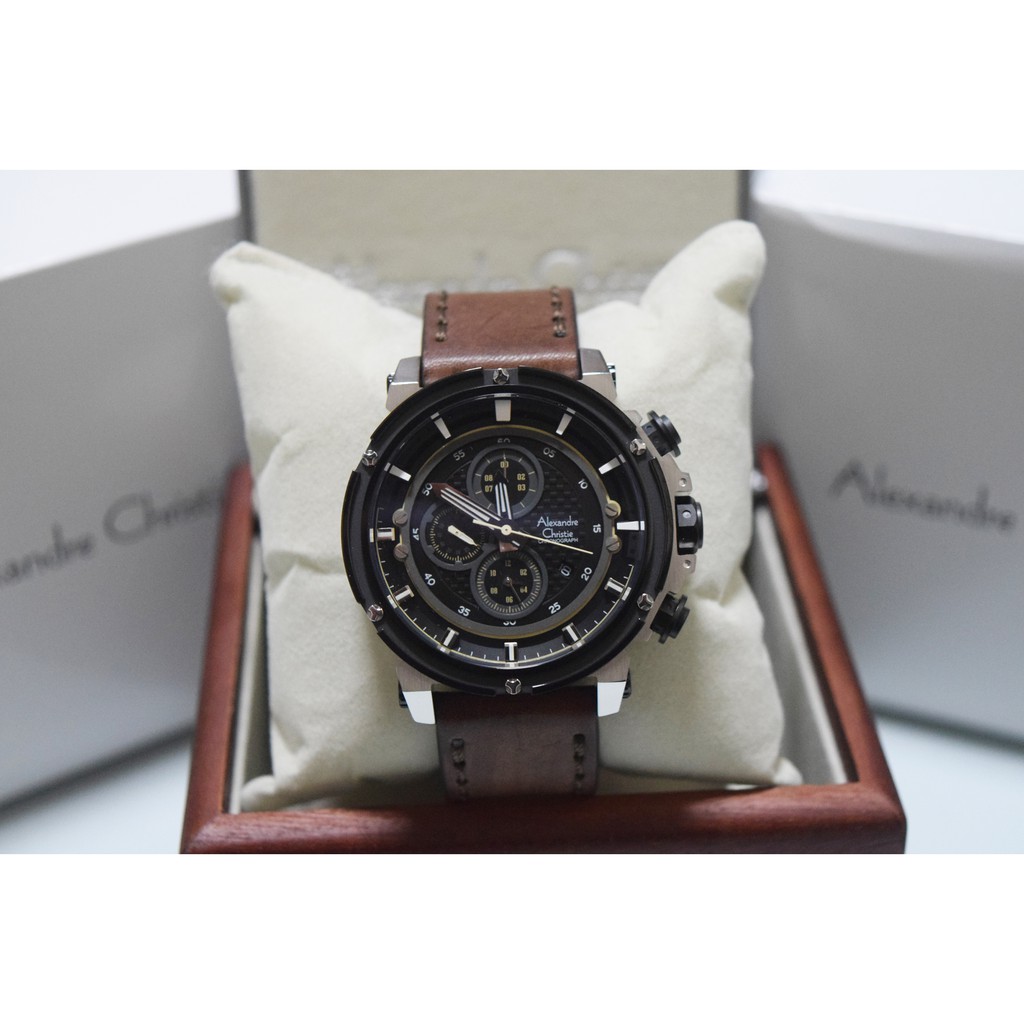 Alexandre Christie AC 6375 Silver Black Leather Brown for Men Original