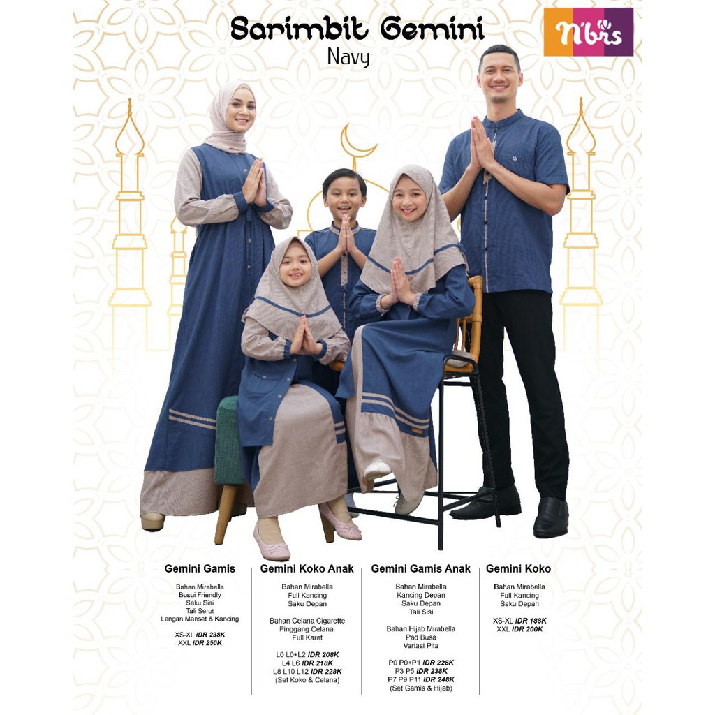 BAJU GAMIS COUPLE MUSLIM SARIMBIT PASANGAN NIBRAS GEMINI NAVY GAMIS PROMO TERBARU 2021