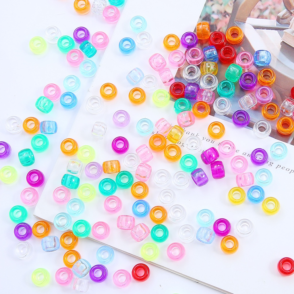 Baru 100 Pcs 9X6 Mm Bulat Akrilik Transparan Manik-manik Spacer Manik-manik Longgar untuk Membuat Perhiasan DIY Buatan Tangan Gelang