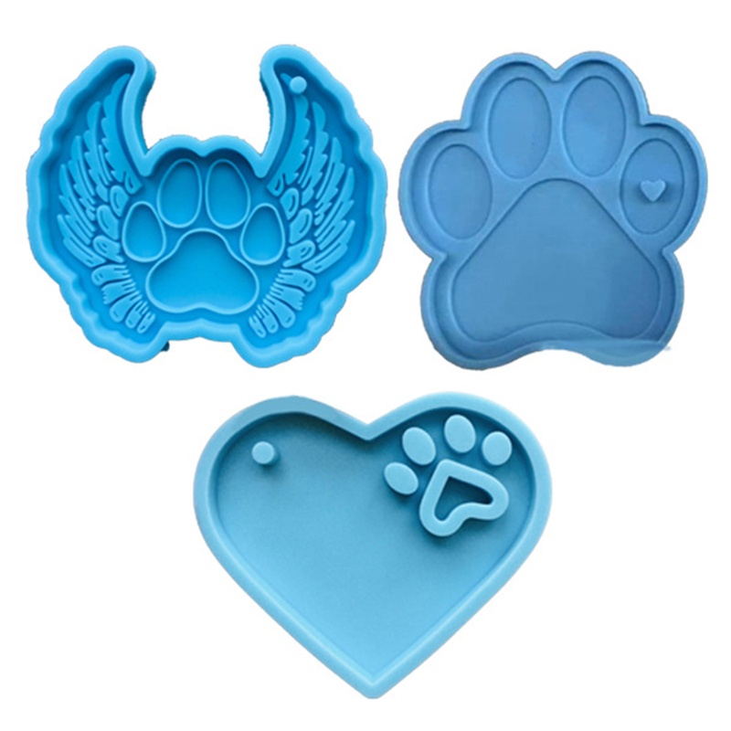 SIY  3Pcs/Set Dog Paw Style Keychain Epoxy Resin Mold Necklace Pendant Silicone Mould