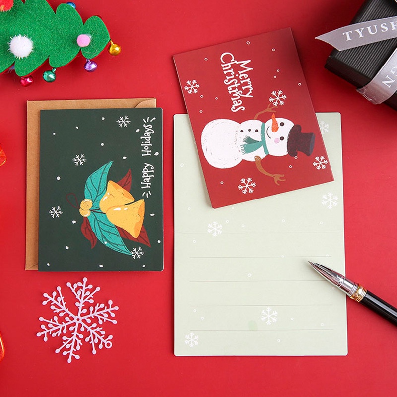 6pcs Kartu Ucapan Natal Model Krayon Kartun Dengan Amplop Lipat