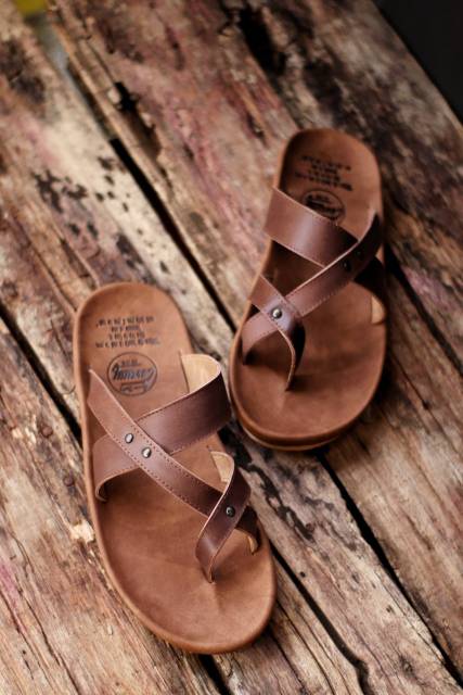 100% LEATHER SANDAL KULIT PRIA 005 BLACK BROWN TAN KULIT SAPI ASLI ORIGINAL CEVANY WRS