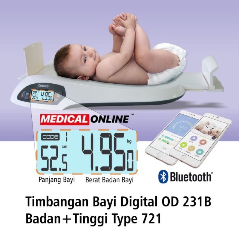 TIMBANGAN BAYI DIGITAL ONEMED  OD231 OD-231-B / 721 + UKUR TINGGI BLUETOOTH BABY SCALE MEDICAL ONLINE MEDICALONLINE