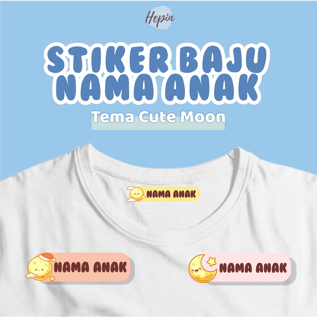 

(30-40pcs)label setrika/anti air/Stiker Kain Label Baju Nama Anak tema CUTE MOON/ Sablon Setrika Name /Label Sticker Iron on sticker a/ Kain