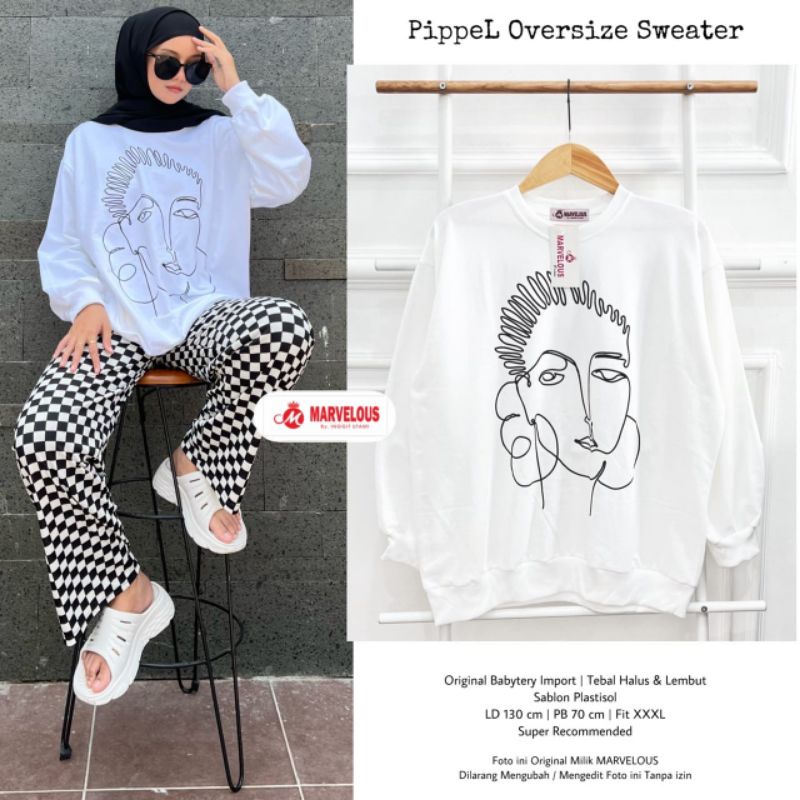 PIPPEL OVERSIZE SWEATER BY MARVELOUS / OVERSIZE BLOUSE MUSLIMAH / kaos wanita Babytery import halus