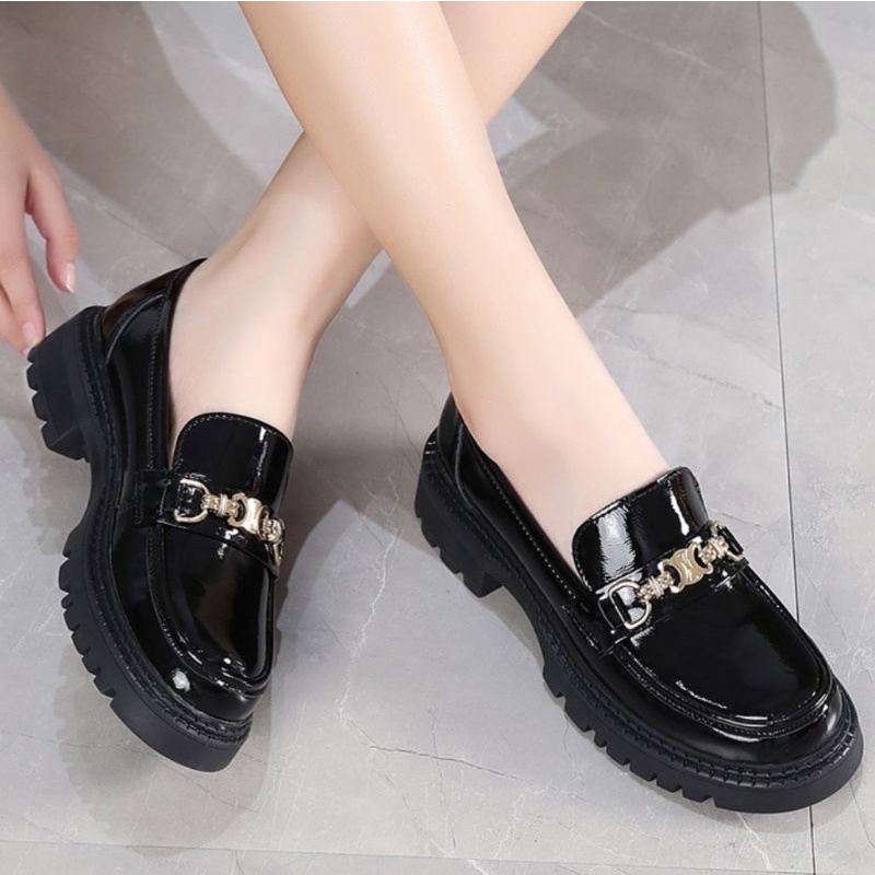 Sepatu Loafers Docmart Wanita Kasual import Premium Quality JH2388 Sepatu Flat Kulit Hitam Cewek Jessy 09 Kekinian gaya Korea 0972 Bisa Cod