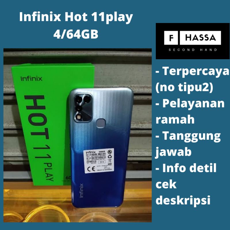 HP INFINIX HOT 11 PLAY 4/64GB SECOND LIKE NEW HP INFINIX HOT 11 PLAY BEKAS SEPERTI BARU MURAH AMAN T