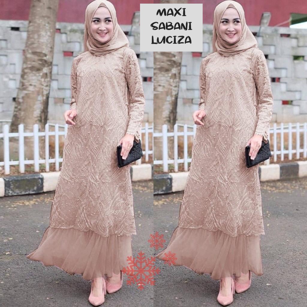 Sabani Gamis Terbaru Brukat Tile Pesta Seragam Kondangan Maxi Dress Muslim Remaja Wanita Ukuran Jumbo - Size M L XL XXL